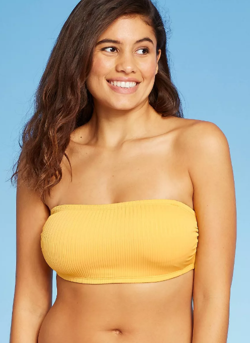 yellow strapless bikini